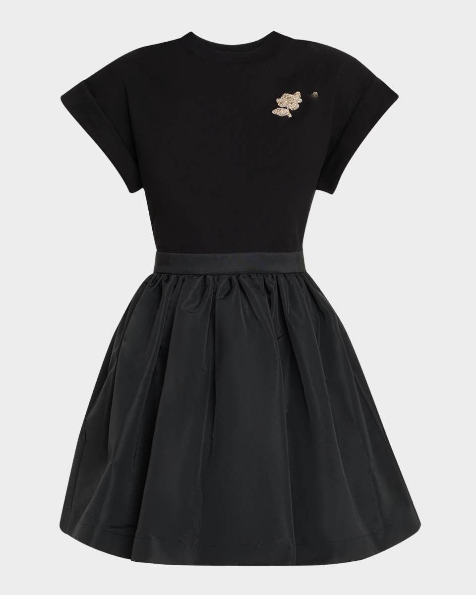 Crystal Flower Short-Sleeve Flare Mini Dress